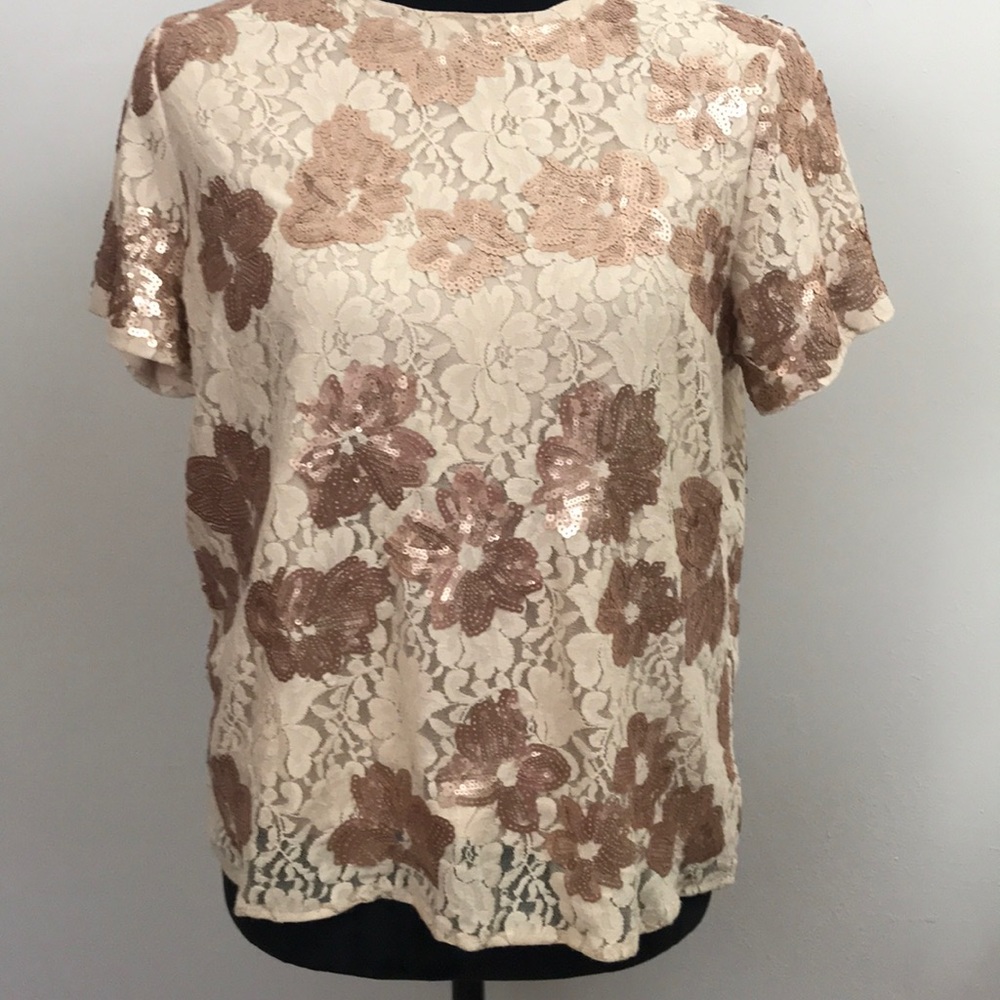 Neiman Marcus lace & sequin top Size M